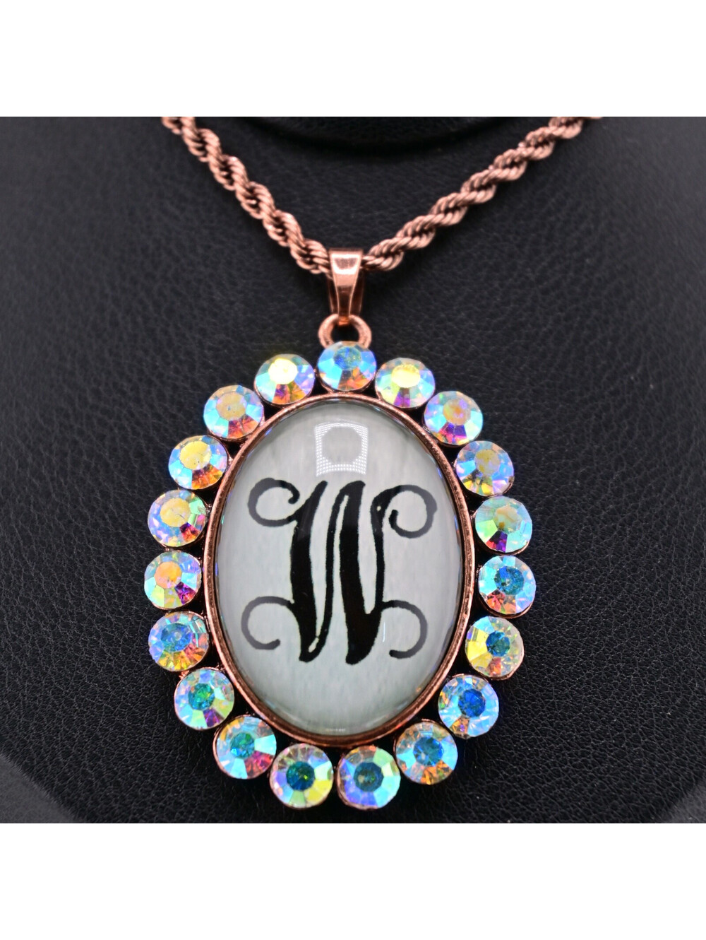 Monogram Letter H Rhinestones Edge Adjustable Necklace Vintage Jewelry Pendant